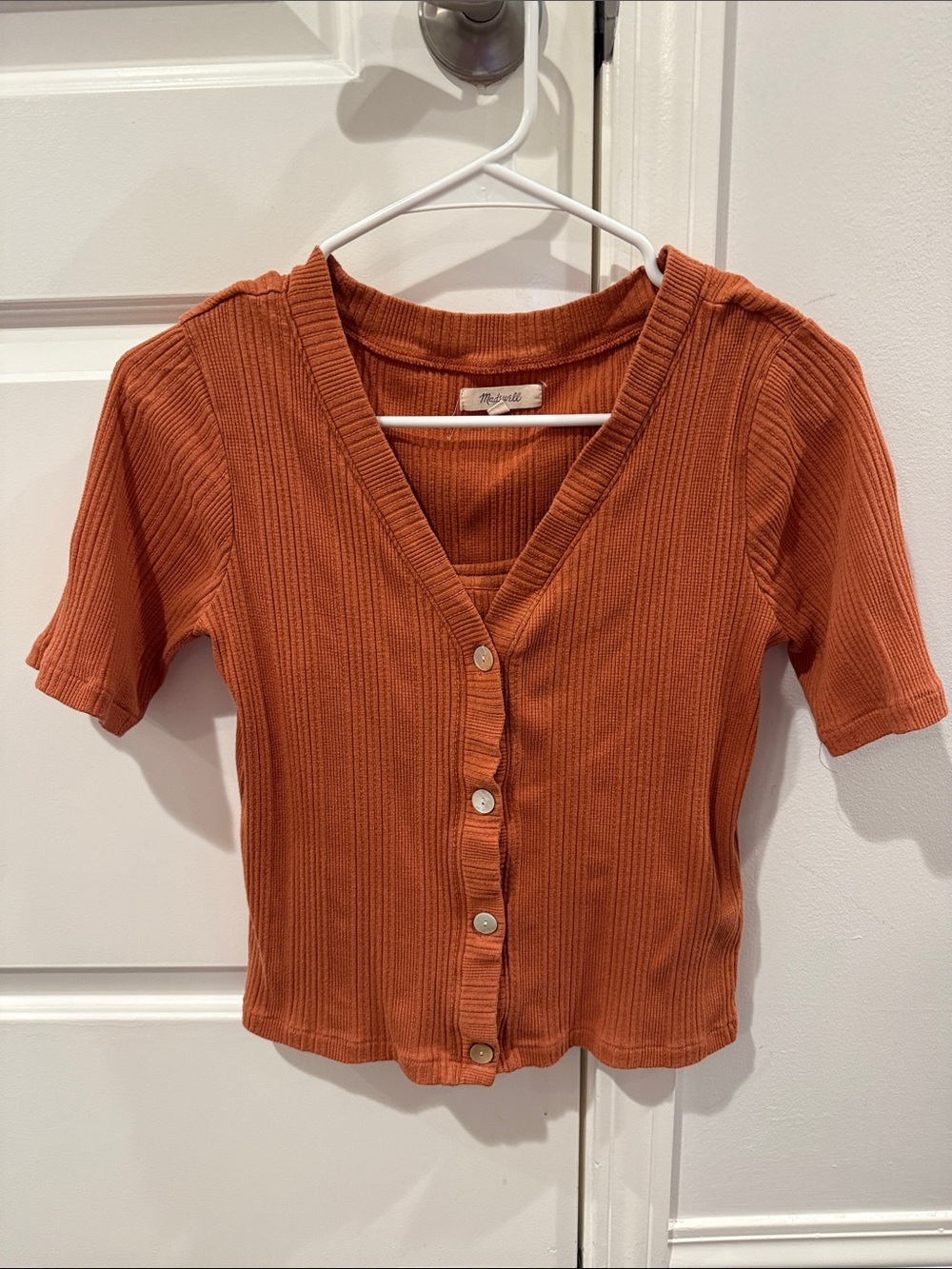 Madewell Rust Orange Ribbed Button-Front Top